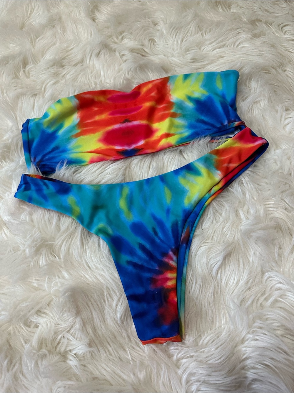 Zaful Rainbow Tie-Dye Bandeau Bikini Set - Blue, Red, Yellow, Green